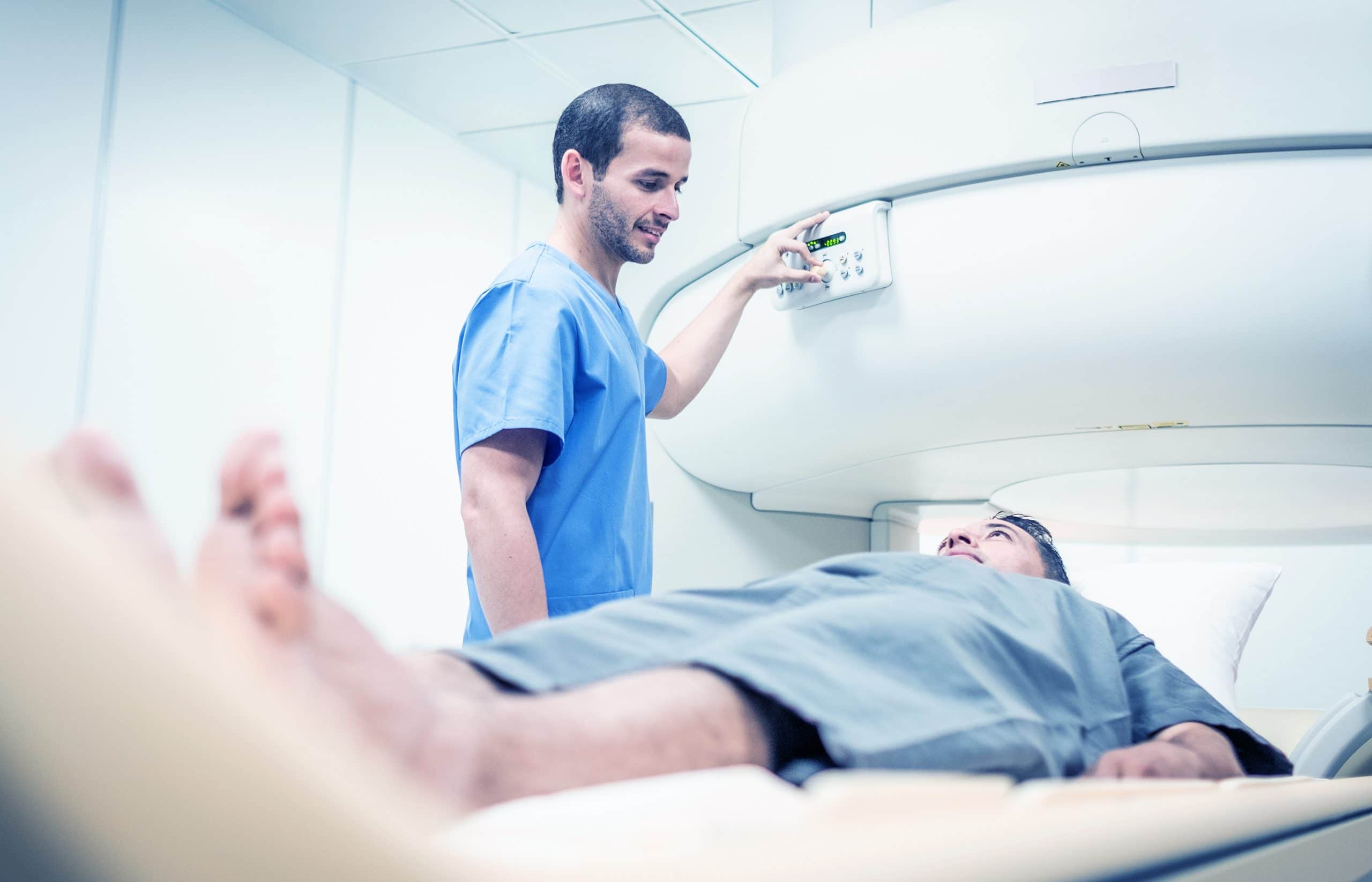 This is an image of a medical professional administering radiation