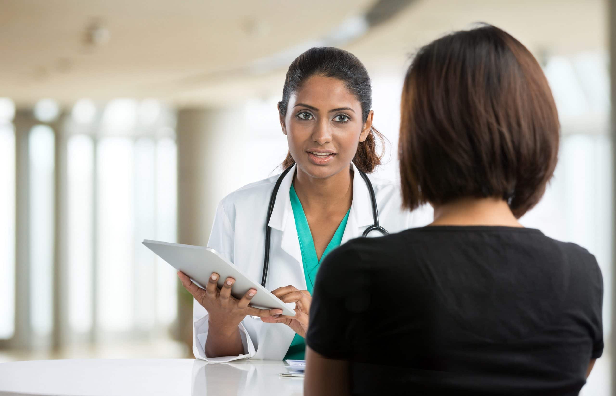 This is an image representing a patient and a doctor talking.