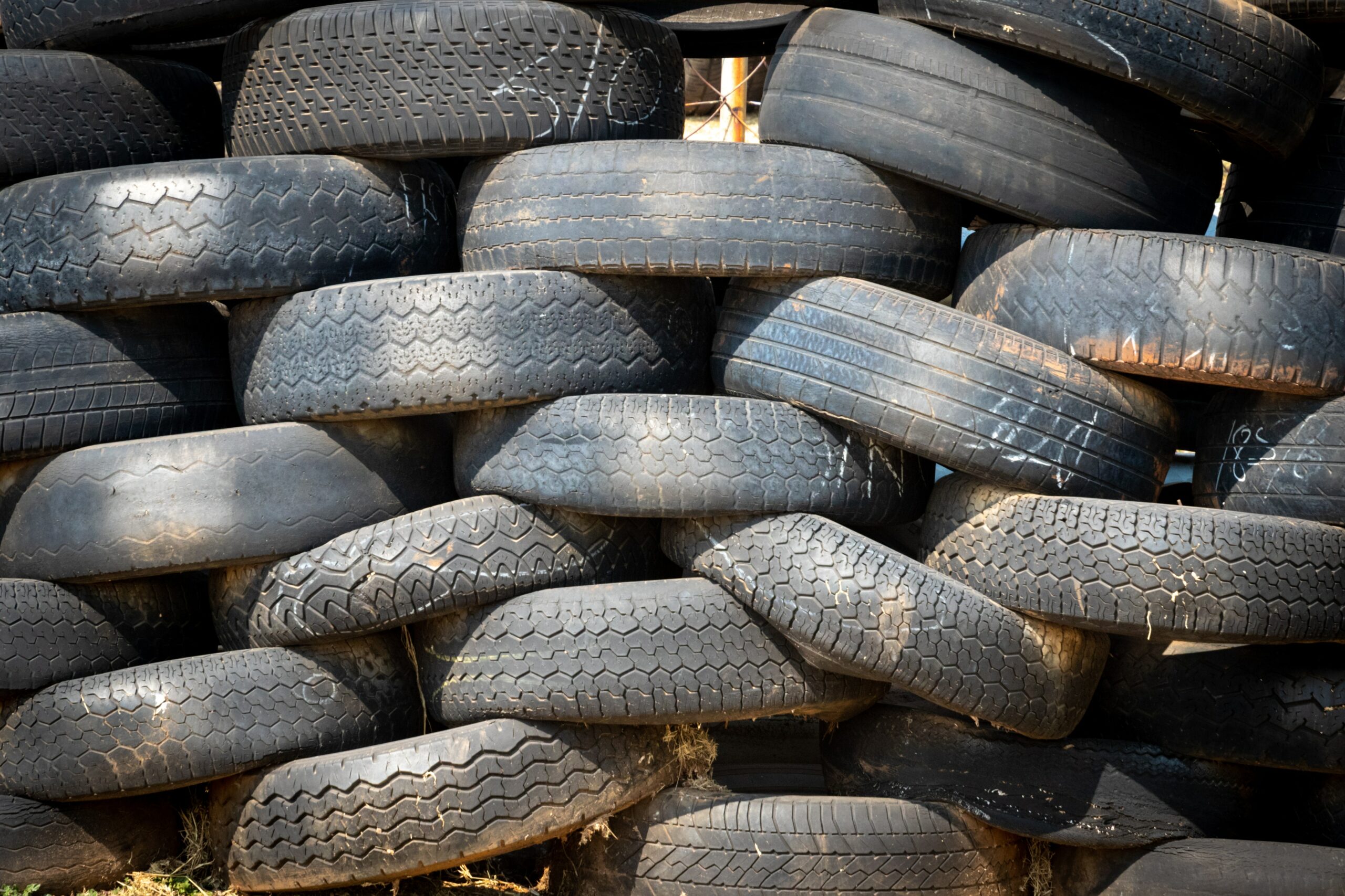 Rubber tires stacked